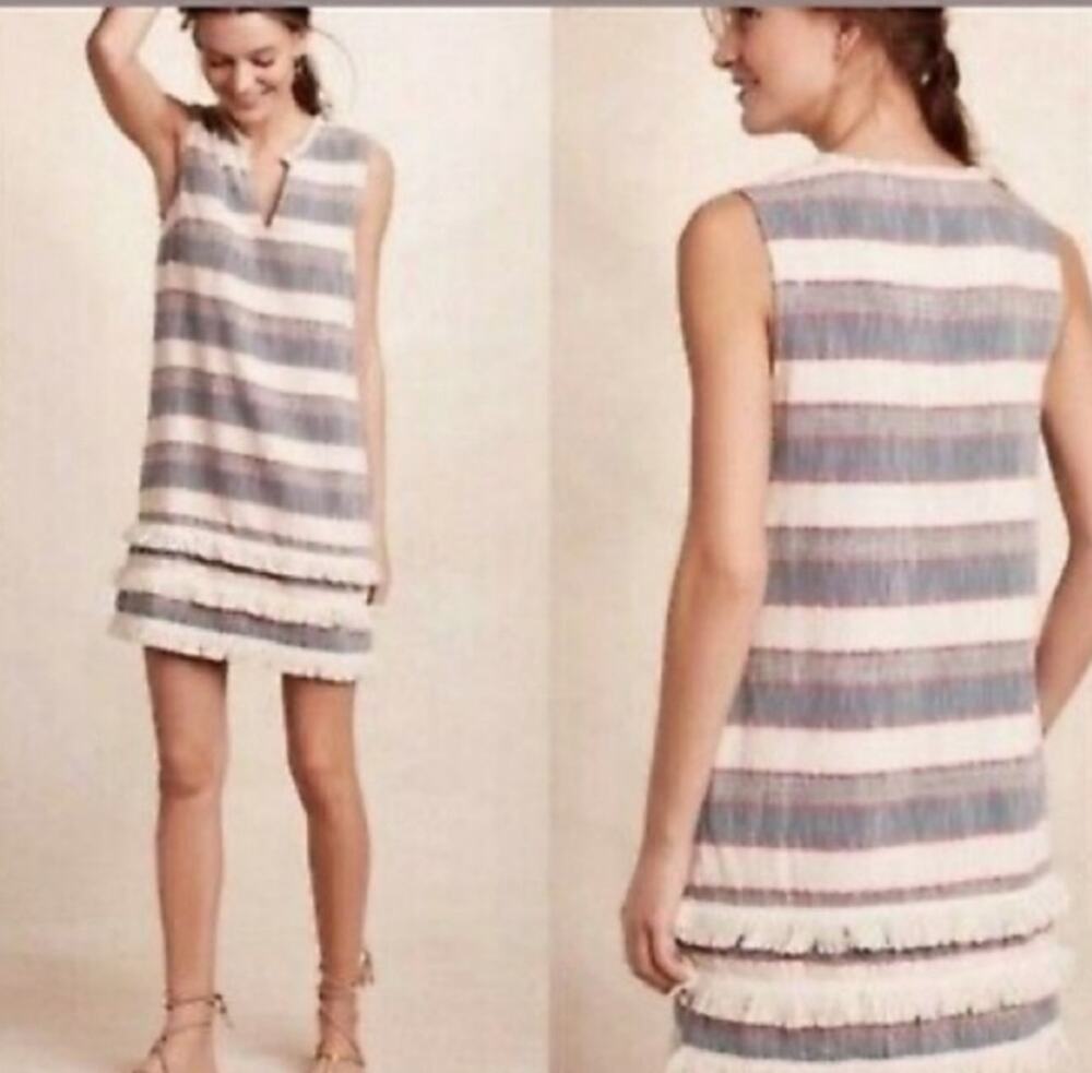 Anthropologie Holding Horses Shift Dress Striped Cream Blue 6 Coastal Western